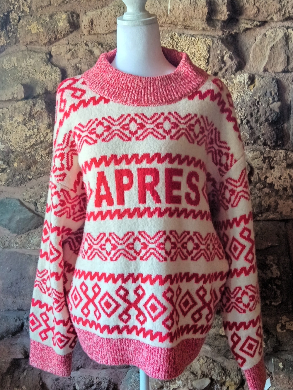 a new day Cream & Pink 'APRES' Patterned Turtleneck Sweater